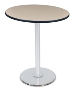Via Cafe High-Top 36" Round Platter Base Table - Beige/Chrome