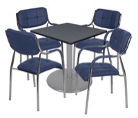Via 30" Square Platter Base Table - Grey/Grey & 4 Uptown Side Chairs - Navy