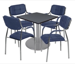 Via 30" Square Platter Base Table - Grey/Grey & 4 Uptown Side Chairs - Navy