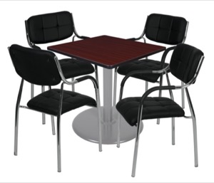 Via 30" Square Platter Base Table - Mahogany/Grey & 4 Uptown Side Chairs - Black