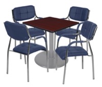 Via 30" Square Platter Base Table - Mahogany/Grey & 4 Uptown Side Chairs - Navy