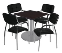 Via 30" Square Platter Base Table - Mocha Walnut/Grey & 4 Uptown Side Chairs - Black