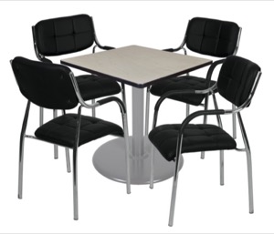 Via 30" Square Platter Base Table - Maple/Grey & 4 Uptown Side Chairs - Black
