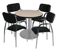 Via 30" Round Platter Base Table - Beige/Grey & 4 Uptown Side Chairs - Black