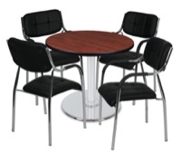 Via 30" Round Platter Base Table - Cherry/Chrome & 4 Uptown Side Chairs - Black