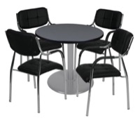 Via 30" Round Platter Base Table - Grey/Grey & 4 Uptown Side Chairs - Black