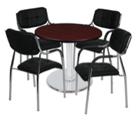 Via 30" Round Platter Base Table - Mahogany/Chrome & 4 Uptown Side Chairs - Black