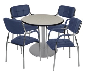 Via 30" Round Platter Base Table - Maple/Grey & 4 Uptown Side Chairs - Navy