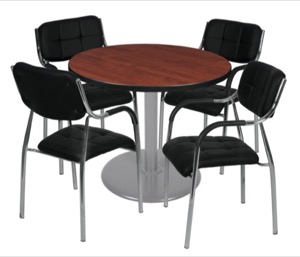 Via 36" Round Platter Base Table - Cherry/Grey & 4 Uptown Side Chairs - Black