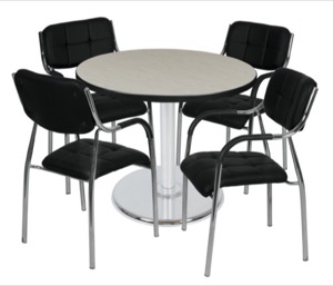 Via 36" Round Platter Base Table - Maple/Chrome & 4 Uptown Side Chairs - Black