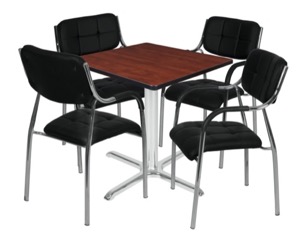 Via 30" Square X-Base Table - Cherry/Chrome & 4 Uptown Side Chairs - Black