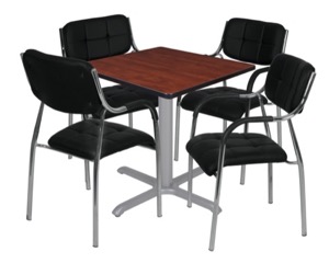 Via 30" Square X-Base Table - Cherry/Grey & 4 Uptown Side Chairs - Black