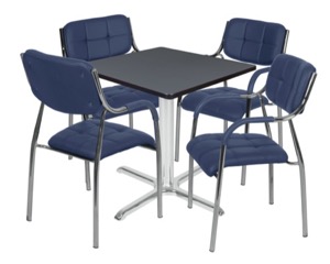 Via 30" Square X-Base Table - Grey/Chrome & 4 Uptown Side Chairs - Navy