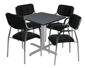 Via 30" Square X-Base Table - Grey/Grey & 4 Uptown Side Chairs - Black