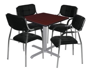 Via 30" Square X-Base Table - Mahogany/Grey & 4 Uptown Side Chairs - Black