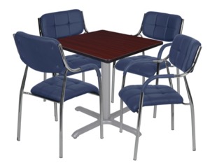 Via 30" Square X-Base Table - Mahogany/Grey & 4 Uptown Side Chairs - Navy