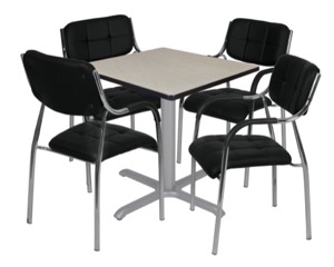Via 30" Square X-Base Table - Maple/Grey & 4 Uptown Side Chairs - Black