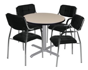 Via 30" Round X-Base Table - Beige/Grey & 4 Uptown Side Chairs - Black