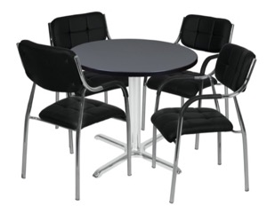 Via 30" Round X-Base Table - Grey/Chrome & 4 Uptown Side Chairs - Black