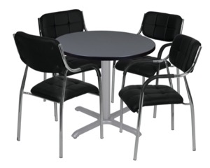 Via 30" Round X-Base Table - Grey/Grey & 4 Uptown Side Chairs - Black