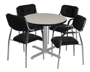 Via 30" Round X-Base Table - Maple/Grey & 4 Uptown Side Chairs - Black