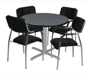 Via 42" Round X-Base Table - Grey/Grey & 4 Uptown Side Chairs - Black