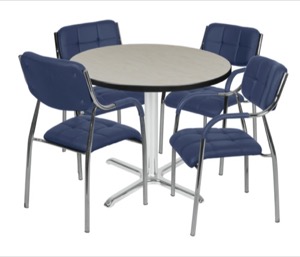 Via 42" Round X-Base Table - Maple/Chrome & 4 Uptown Side Chairs - Navy