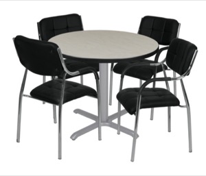 Via 42" Round X-Base Table - Maple/Grey & 4 Uptown Side Chairs - Black