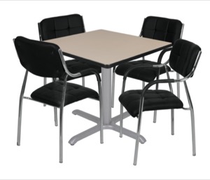 Via 48" Square X-Base Table - Beige/Grey & 4 Uptown Side Chairs - Black