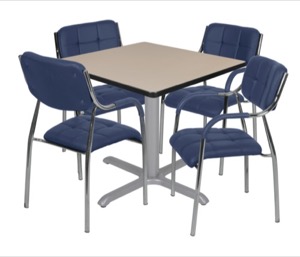 Via 48" Square X-Base Table - Beige/Grey & 4 Uptown Side Chairs - Navy