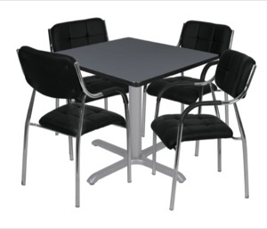 Via 48" Square X-Base Table - Grey/Grey & 4 Uptown Side Chairs - Black