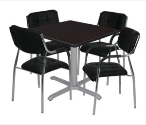 Via 48" Square X-Base Table - Mocha Walnut/Grey & 4 Uptown Side Chairs - Black
