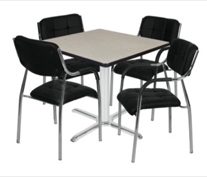 Via 48" Square X-Base Table - Maple/Chrome & 4 Uptown Side Chairs - Black