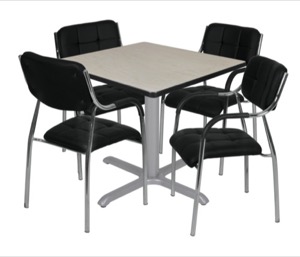 Via 48" Square X-Base Table - Maple/Grey & 4 Uptown Side Chairs - Black