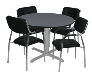 Via 48" Round X-Base Table - Grey/Grey & 4 Uptown Side Chairs - Black