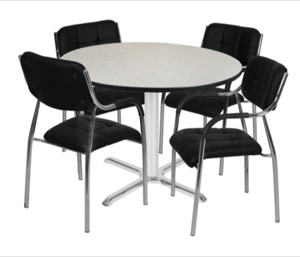 Via 48" Round X-Base Table - Maple/Chrome & 4 Uptown Side Chairs - Black