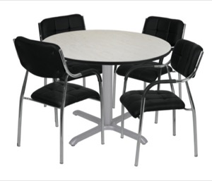 Via 48" Round X-Base Table - Maple/Grey & 4 Uptown Side Chairs - Black