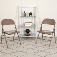 HERCULES - Set of 2 Contemporary Metal Folding Chairs - Beige