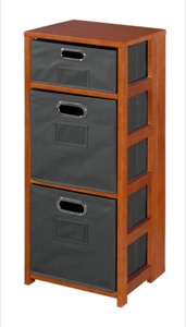 Flip Flop 34" Square Folding Bookcase with Folding Fabric Bins - Cherry/Grey
