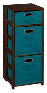 Flip Flop 34" Square Folding Bookcase with Folding Fabric Bins - Mocha Walnut/Teal