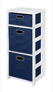 Flip Flop 34" Square Folding Bookcase with Folding Fabric Bins - White/Blue