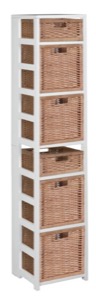 Flip Flop 67" Square Folding Bookcase with Wicker Storage Baskets - White/Natural