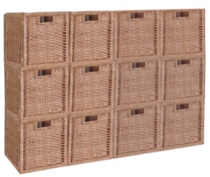 Niche Cubo Set of 12 Full-Size Foldable Wicker Storage Basket - Natural