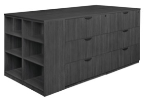 Legacy Stand Up 2 Lateral File/ Storage Cabinet/ Desk Quad with Bookcase End - Ash Grey