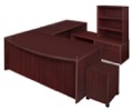 Legacy 71" Hi-Low Bow Front U-Desk with Single Mobile Pedestal and Open Hutch - Mahogany