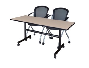 60" x 24" Flip Top Mobile Training Table - Beige and 2 Cadence Nesting Chairs
