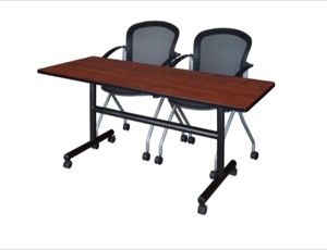60" x 24" Flip Top Mobile Training Table - Cherry and 2 Cadence Nesting Chairs