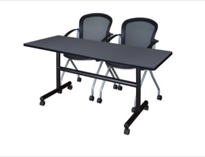 60" x 24" Flip Top Mobile Training Table - Grey and 2 Cadence Nesting Chairs