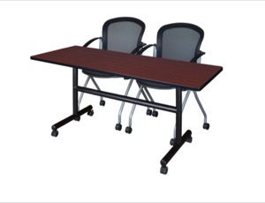 60" x 24" Flip Top Mobile Training Table - Mahogany and 2 Cadence Nesting Chairs