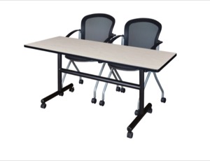 60" x 24" Flip Top Mobile Training Table - Maple and 2 Cadence Nesting Chairs